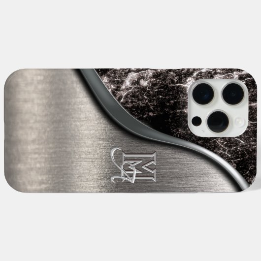 Zilver Geborsteld metaal en Metallic Stone monogra Case-Mate iPhone Case (Achterkant (horizontaal))