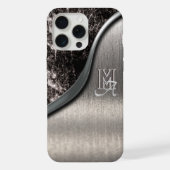 Zilver geborsteld metaal en Metallic Stone monogra iPhone Hoesje (Achterkant)
