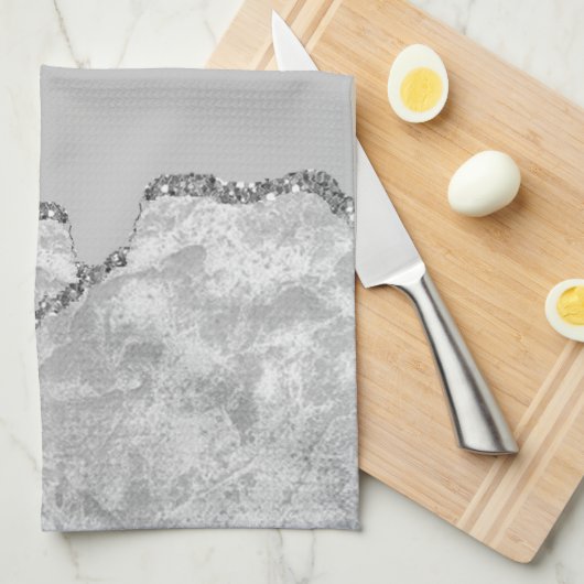 Zilver geborsteld metaal Glitter Theedoek (Quarter Fold)