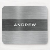Zilver Geborsteld Metaal Metaal Monogram Naam Muismat (Voorkant)