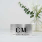 Zilver Geborsteld Metaal Vet Typografie Monogram Visitekaartje (Staand voorkant)
