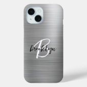 Zilver Geborsteld Metaal Zwart Wit Schrift Monogra Case-Mate iPhone Case (Achterkant)