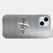Zilver Geborsteld Metaal Zwart Wit Schrift Monogra Case-Mate iPhone Case (Achterkant (horizontaal))