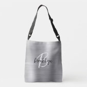 Zilver Geborsteld Metaal Zwart Wit Script Monogram Crossbody Tas (Achterkant)