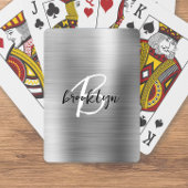 Zilver Geborsteld Metaal Zwart Wit Script Monogram Pokerkaarten