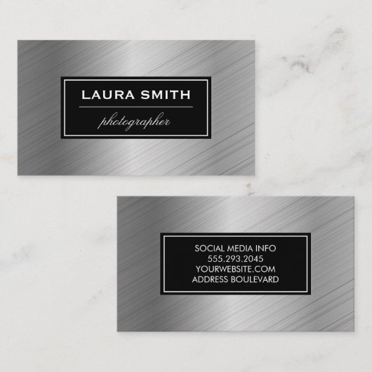 Zilver geborsteld visitekaartje (Voorkant / Achterkant)