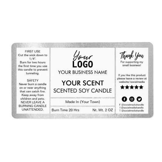 Zilver-gecentreerd zurenkaarsenetiket maken etiket (Voorkant)