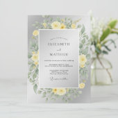 Zilver Gele Ranunculus Eucalyptus Bruiloft Kaart (Staand voorkant)