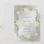 Zilver Gele Ranunculus Eucalyptus Bruiloft Kaart (Voorkant / Achterkant)