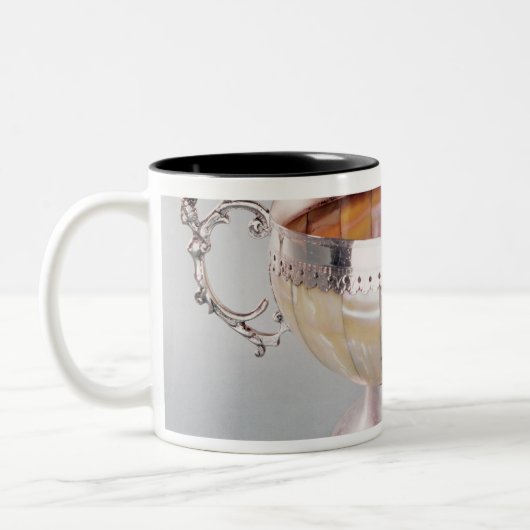 Zilver gemonteerde mug van parelwassail tweekleurige koffiemok (Links)
