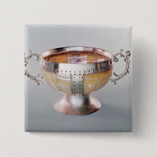 Zilver gemonteerde mug van parelwassail vierkante button 5,1 cm (Voorkant)