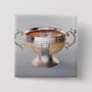 Zilver gemonteerde mug van parelwassail vierkante button 5,1 cm