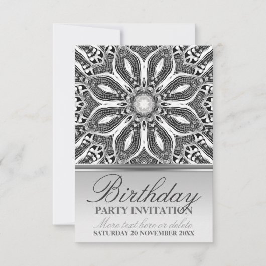 Zilver Geometric Flower Birthday Party Invitation Kaart (Voorkant)