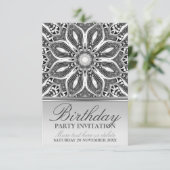 Zilver Geometric Flower Birthday Party Invitation Kaart (Staand voorkant)