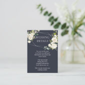 Zilver Geometrisch Blauw Wit Bloemen Bruiloft Deta Informatiekaartje (Staand voorkant)