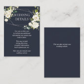 Zilver Geometrisch Blauw Wit Bloemen Bruiloft Deta Informatiekaartje (Voorkant / Achterkant)