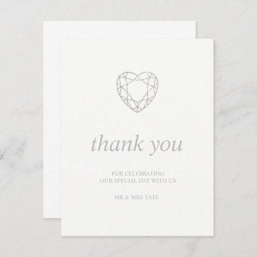 Zilver geometrisch hart bedankt - plat kaart (Voorkant / Achterkant)