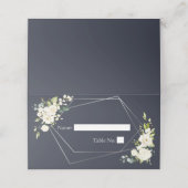Zilver Geometrisch Marine Blauw Wit Bloemen Plaatskaartje (Buitenkant ongevouwen)
