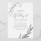 Zilver geperste Folie Leaf Supreely Elegant Weddin Folie Uitnodiging (Voorkant)