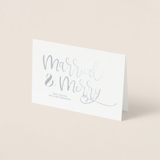 Zilver Getrouwd & Vrolijk Kerstfeest Dank u Trouwe Folie Kaarten (Voorkant)