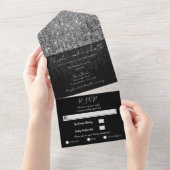 Zilver Glam Glitter Modern Chique Glans Bruiloft   All In One Uitnodiging (Afscheurbaar)