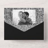 Zilver Glam Glitter Modern Chique Glans Bruiloft   All In One Uitnodiging (Achterkant)