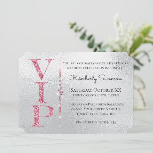 Zilver Glamoureuze Diamanten Roze Glitters VIP Fee Kaart