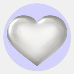 Zilver glazen hart op blauw ronde sticker