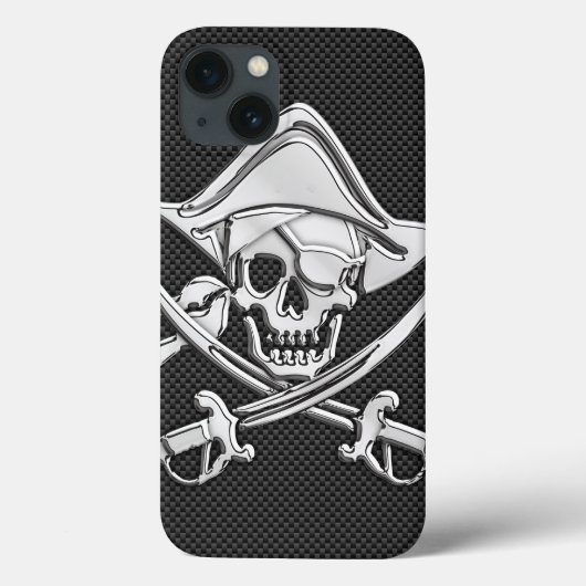Zilver glimlachend piraat op koolstofvezelstijl Case-Mate iPhone case (Achterkant)