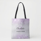 Zilver glinsterend paarse stof monogram initials tote bag (Voorkant)