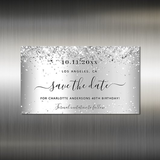 Zilver glinsterend verjaardagsfeest save the date