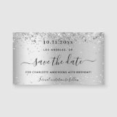 Zilver glinsterend verjaardagsfeest save the date (Voorkant)
