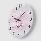 Zilver glinsterende roze naam script grote klok (Hoek)