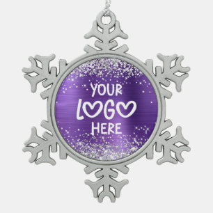 Zilver Glitter Amethist Nep Folie Zakelijk Logo Tin Sneeuwvlok Ornament
