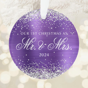 Zilver Glitter Amethyst Folie 1e Kerst Foto Ornament