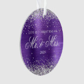 Zilver Glitter Amethyst Folie 1e Kerst Foto Ornament (voorkant)