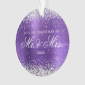 Zilver Glitter Amethyst Folie 1e Kerst Foto Ornament (voorkant)