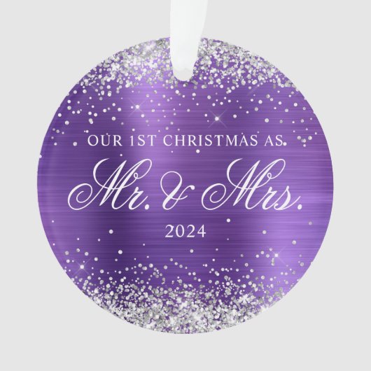 Zilver Glitter Amethyst Folie 1e Kerst Foto Ornament (voorkant)
