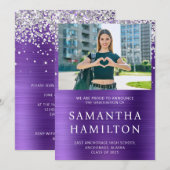 Zilver Glitter Amethyst Folie Foto Afstuderen Aankondiging (Voorkant / Achterkant)