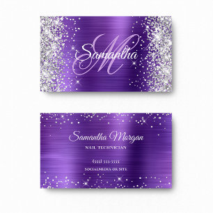 Zilver Glitter Amethyst Folie Paarse Monogram Visitekaartje