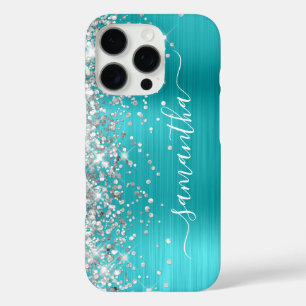 Zilver Glitter Aqua Blauwe Metallic Meisjesachtige iPhone 16 Pro Hoesje