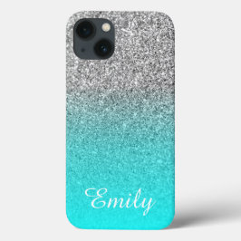 Zilver Glitter Aqua Ombre Persoonlijk Case-Mate iPhone Case
