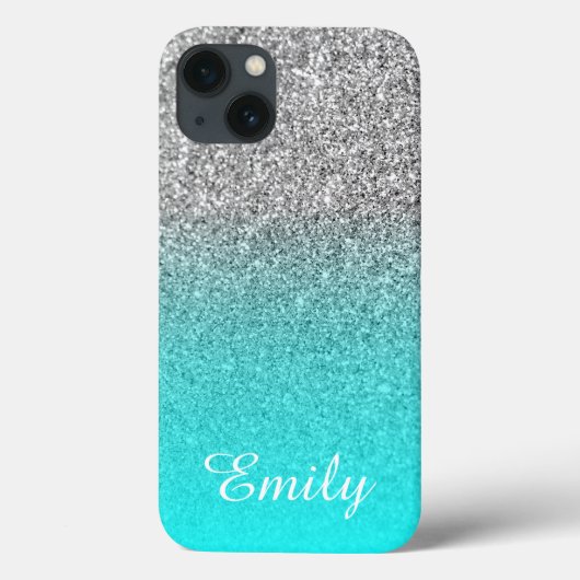 Zilver Glitter Aqua Ombre Persoonlijk Case-Mate iPhone Case (Achterkant)