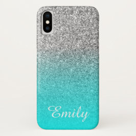 Zilver Glitter Aqua Ombre Persoonlijk Case-Mate iPhone Case