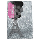Zilver Glitter & Ballonnen Paris Eiffeltoren Feest Medium Cadeauzakje (Voorkant)