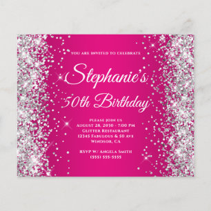 Zilver Glitter Berry Hot Pink Ombre 50ste verjaard Flyer
