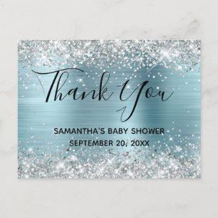 Zilver Glitter Blauwe Folie Baby Shower Dank Je We Briefkaart