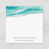 Zilver glitter Blauwgroen Agate Vierkante Visitekaartje (Voorkant)