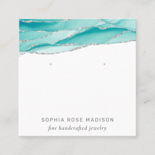Zilver glitter Blauwgroen Agate Vierkante Visitekaartje (Voorkant)