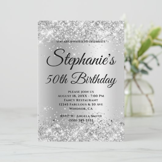 Zilver Glitter Bleek Gradiënt Kaart (Staand voorkant)